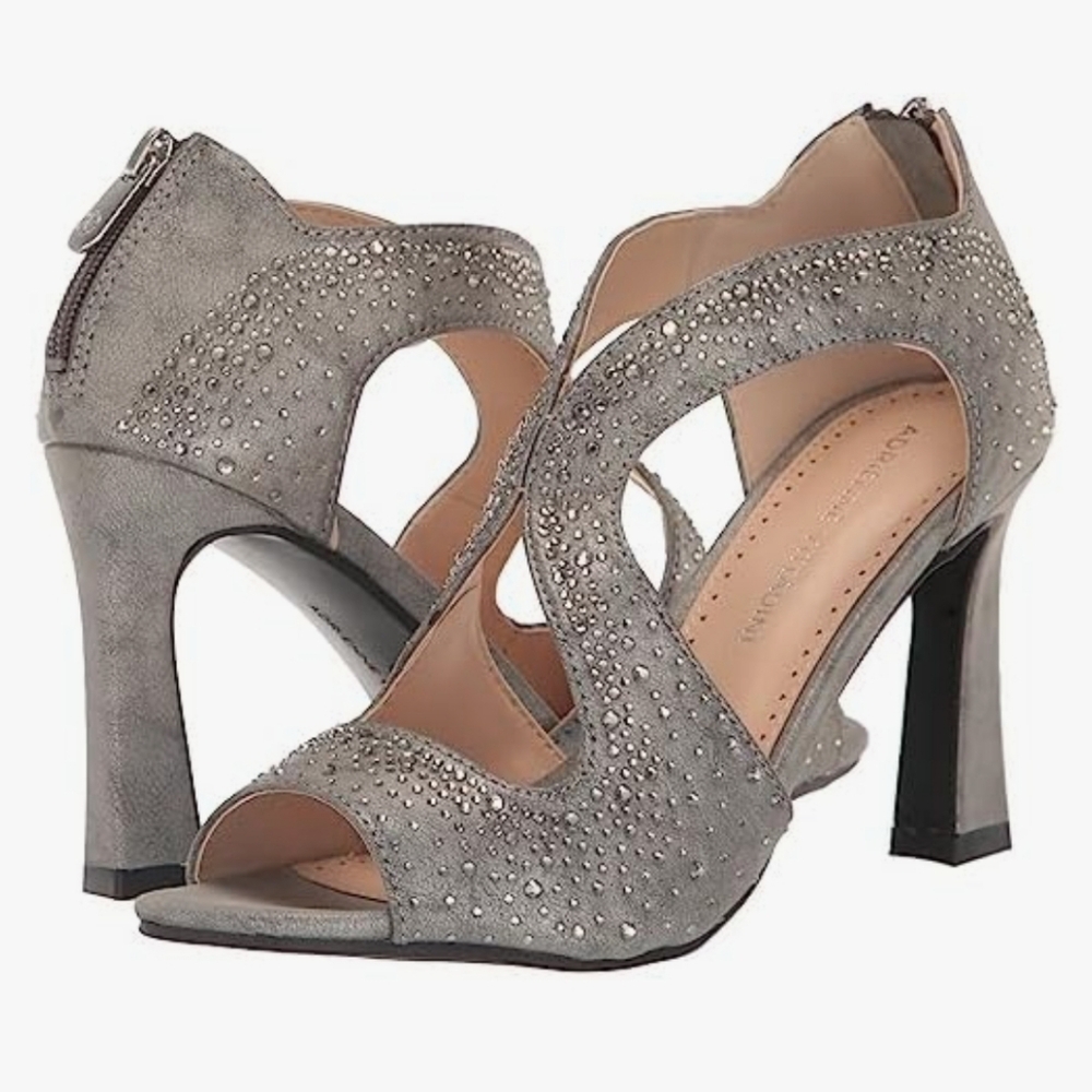 NIB ADRIENNE VITTADINI Women's Golly Pump Gray Rhinestone Heels